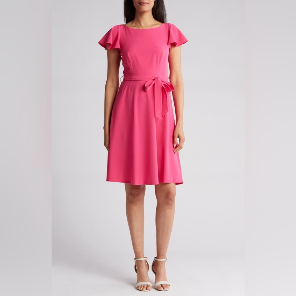 Calvin Klein Women's Flutter-Sleeve Tie-Waist Pink Dress